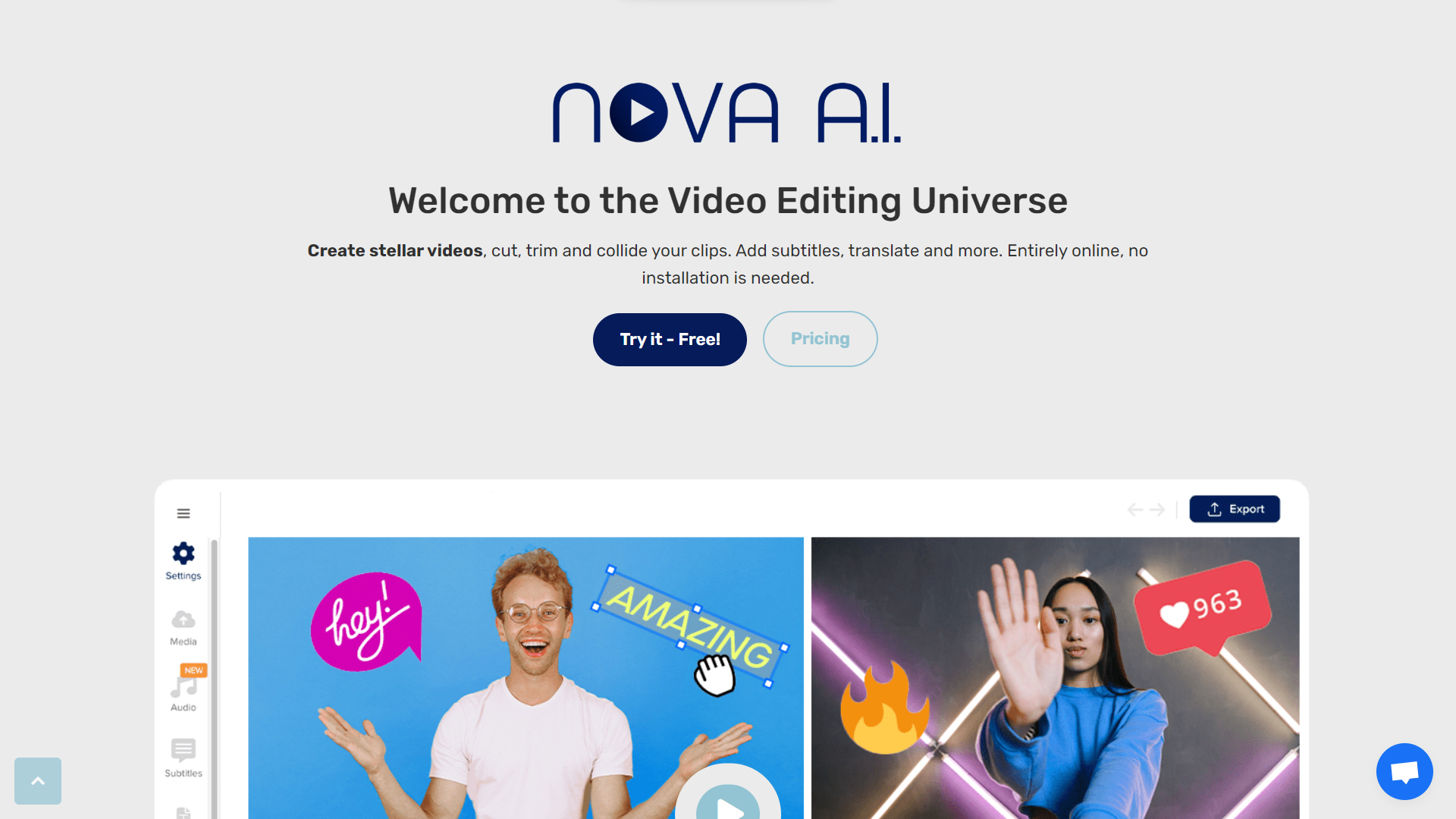Nova A.I - The Ultimate Online Video Editor